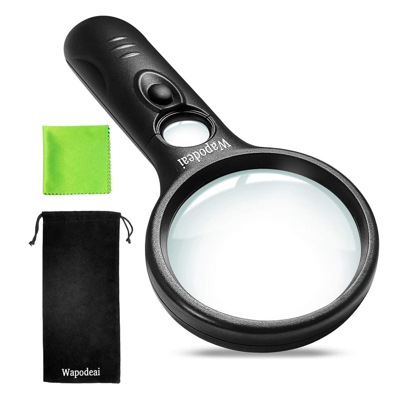 [Australia] - Wapodeai Magnifying Glass with Light, 3X 45X High Magnification, LED Handheld Lighted Magnifier, Suitable for Reading, Jewellery, Crafts, Lnspection, Science (Black) 