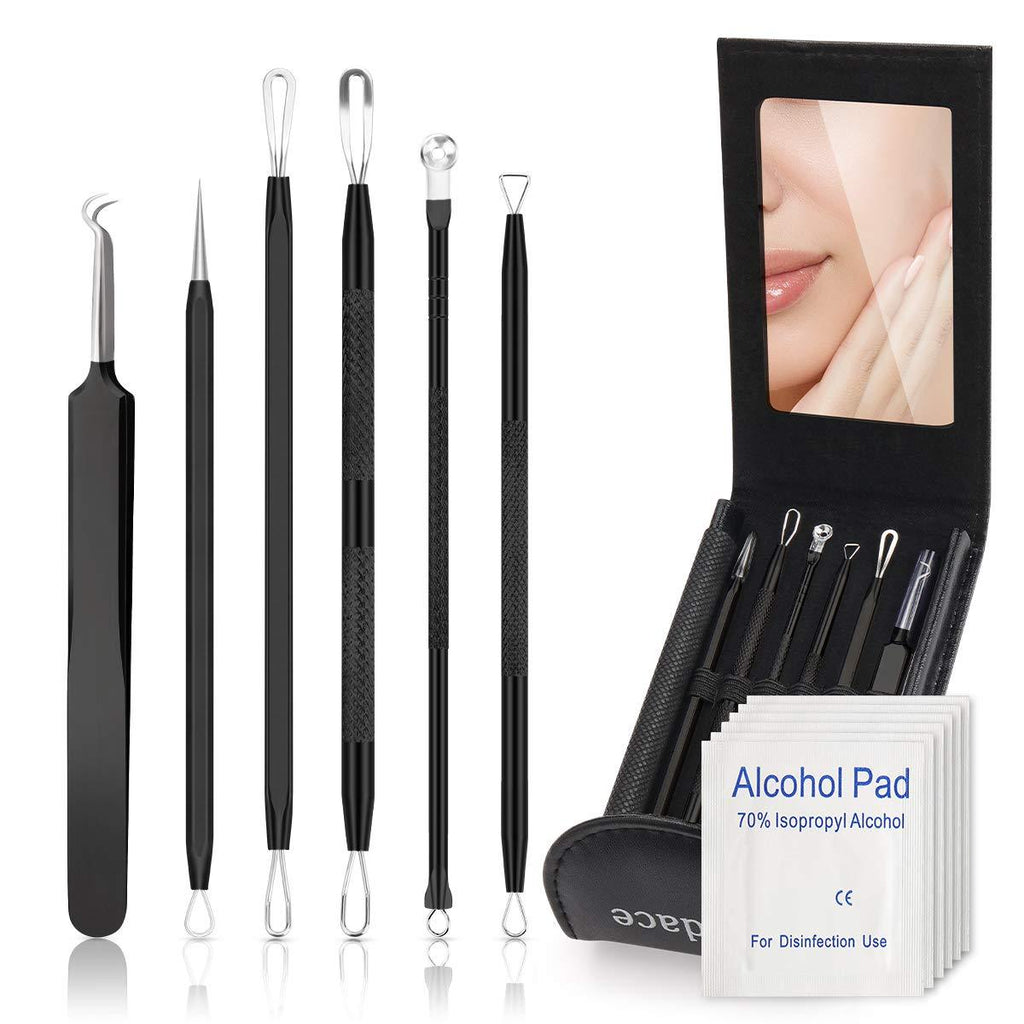 [Australia] - Blackhead Remover Comedone Extractor,Bedace Pimple Popper Tool Kit,6 PCS Stainless Tweezers Kit With A Leather Bag Black 