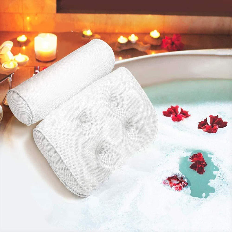 [Australia] - Bath Pillow Bathtub Pillow with Upgraded Non-slip Suction Cups, Extra Thick Spa Bathtub Cushion for Head, Neck, Back and Shoulder Support, Fits Jacuzzi & Hot Tubs (White) White 