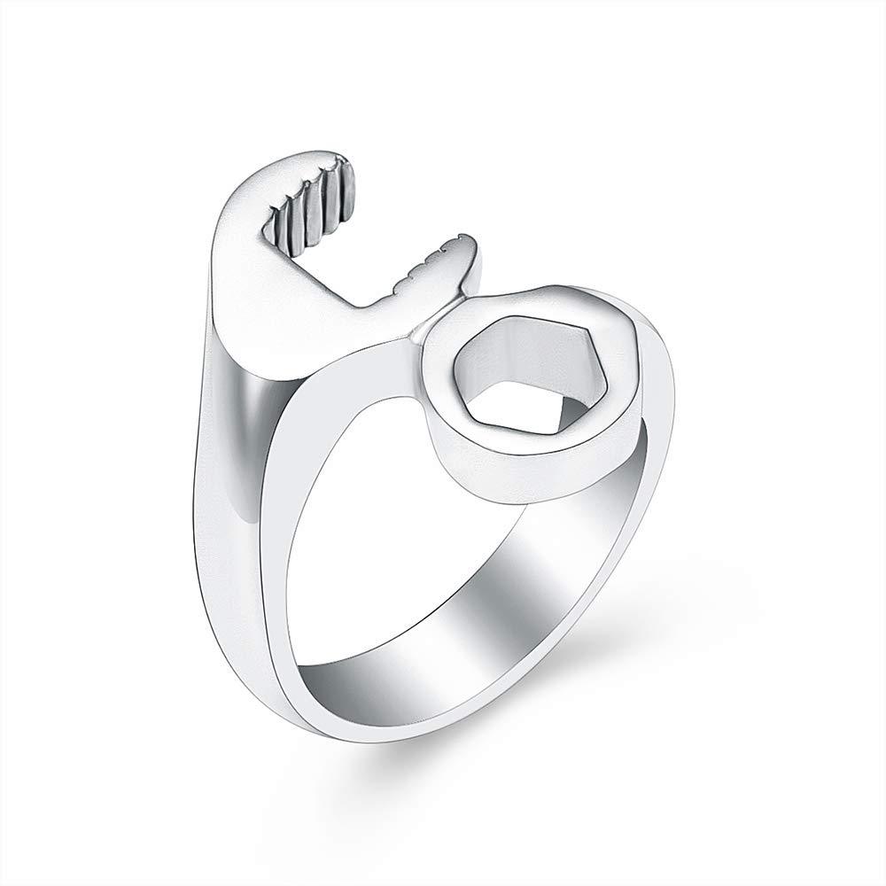 [Australia] - XSMZB Wrench Shape Cremation Rings - Holder Ashes for Pet/Human Stainless Steel Keepsake Ashes Jewelry Memorial Urn Ring for Men Women Silver 7 