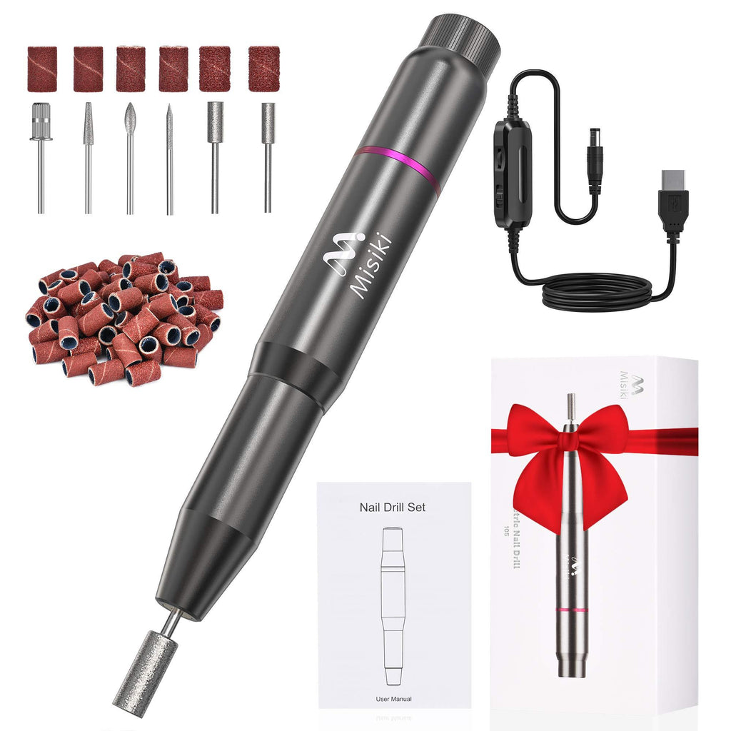 [Australia] - Misiki Electric Nail Drill Professional Electric Nail File Machine Portable Manicure Pedicure Drill Kit for Acrylic, Gel Nails, Manicure Pedicure Polishing with 66 Sanding Bands, 6 Nail Drill Bits Set 