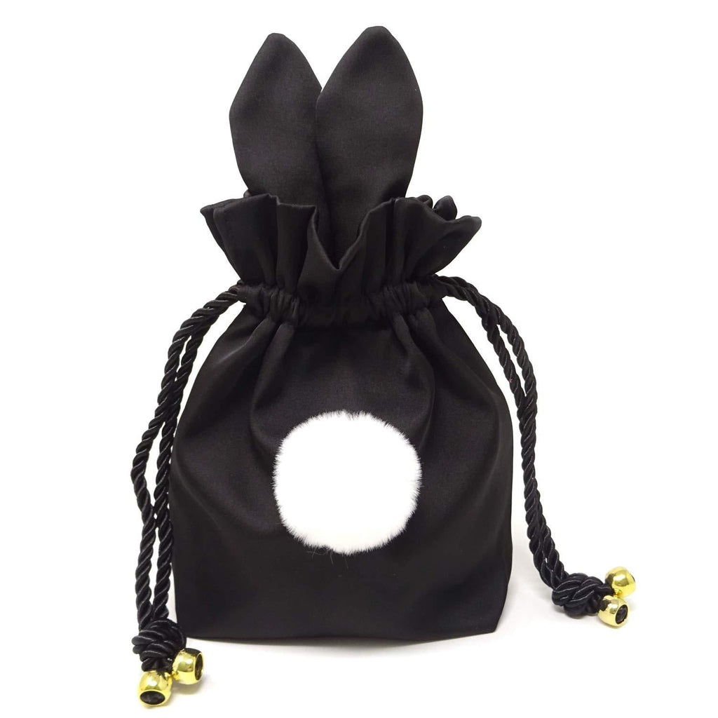 [Australia] - Honbay Drawstring Silk Bag Cosmetic Pouch Jewelry Bag Gift Wrapping Bag with Cute Rabbit Ear (Black) Black 