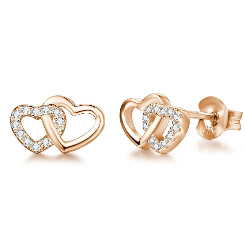 [Australia] - Agvana Heart Earrings Gold Plated Sterling Silver Cubic Zirconia Love Heart Stud Earrings Cute Trendy Jewelry Birthday Christmas Gifts for Women Girls Mom Grandma Wife Daughter Her Yourself, Size 0.4" Rose Gold 