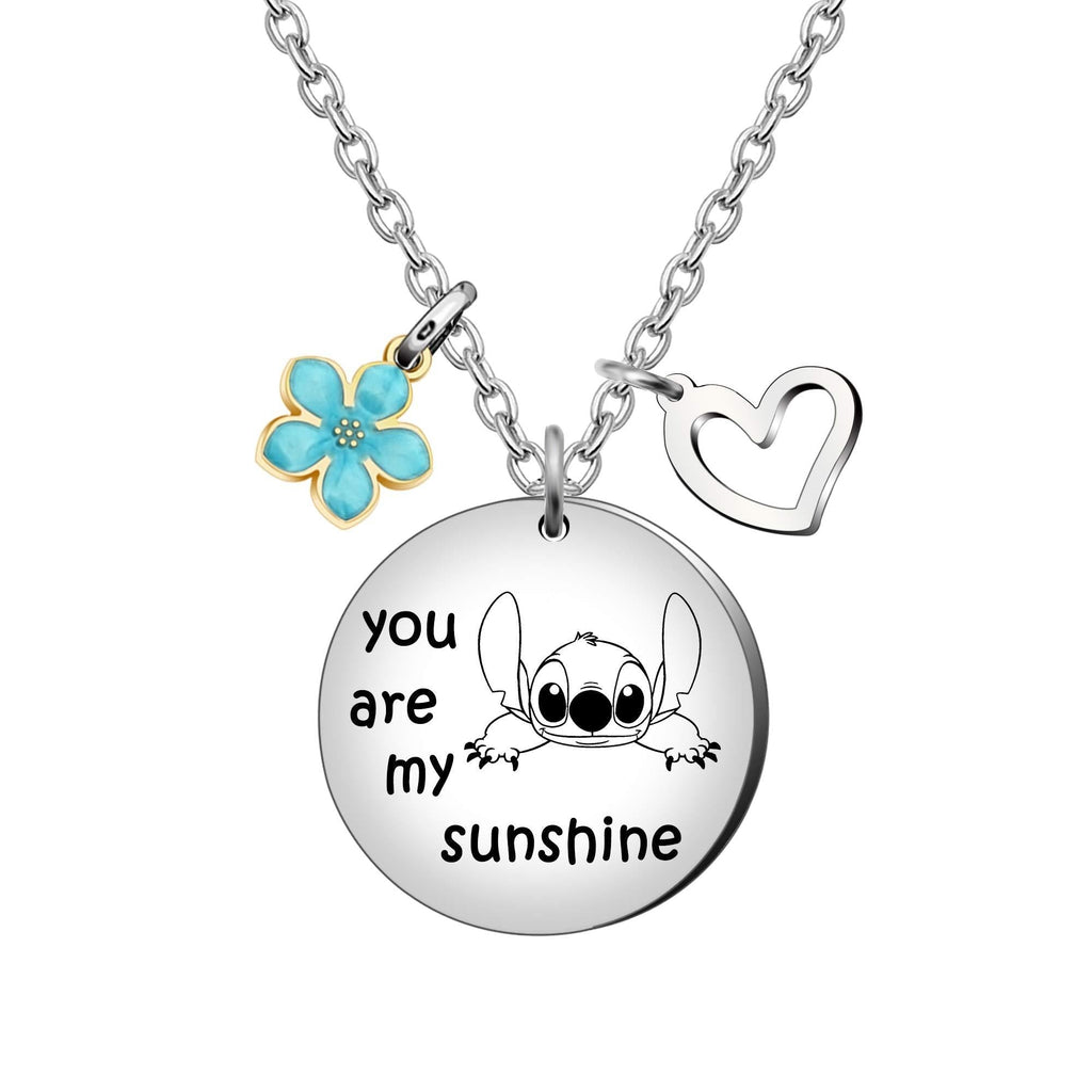 [Australia] - Maxforever Girl's Jewelry You are My Sunshine Necklace Gift for Daughter, Niece, Girls Blue Sakura 