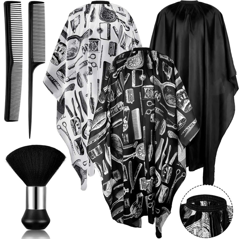 [Australia] - 6 Pieces Salon Barber Capes Set Hair Cutting Hairdresser Stylists Capes with Adjustable Snap Closure Neck Duster Brush and Combs (Color Set 1) Color Set 1 