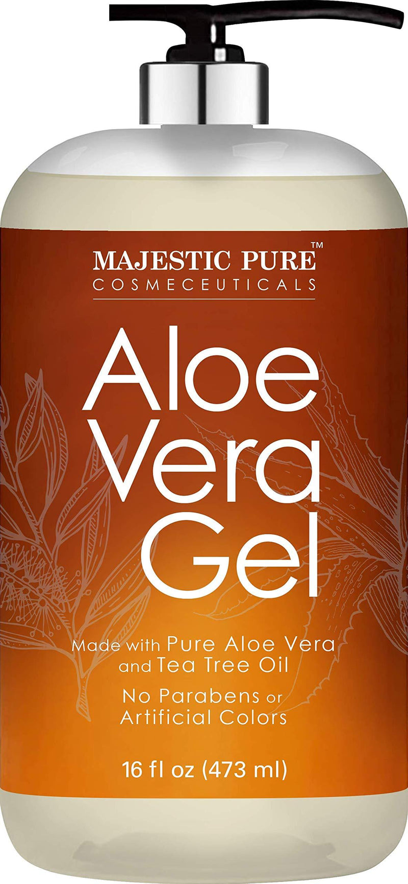 [Australia] - Aloe Vera Gel with Tea Tree Essential Oil by Majestic Pure- Pure Aloe Vera Gel Moisturizes and Nourishes Skin - Soothes Sunburn, Bites, Rashes, Small Cuts & Eczema - (Packaging May Vary) - 16 fl oz 