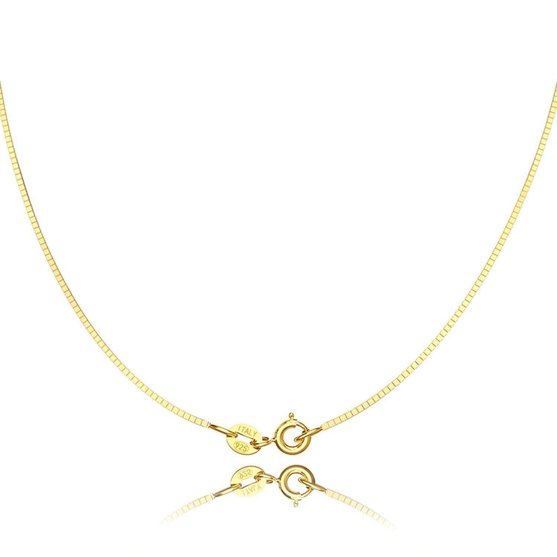 [Australia] - Jewlpire 925 Sterling Silver Chain for Women Girls 0.8mm Box Chain Lobster Claw Clasp - Italian Necklace Chain - Super Thin & Strong - Friendly Price & Quality 16/18/20/22/24 Inch yellow gold 16.0 Inches 
