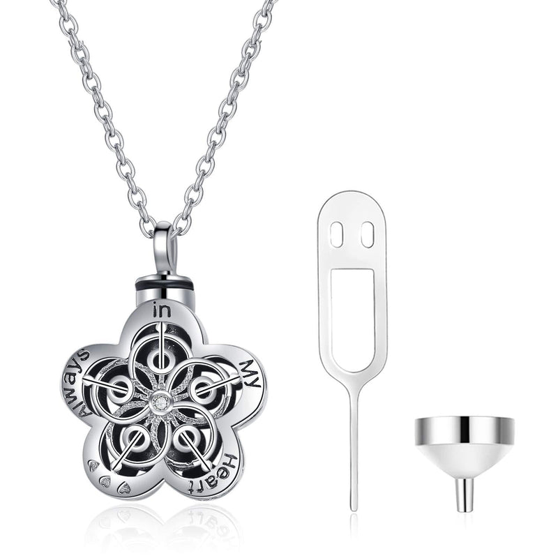 [Australia] - Urn Necklaces for Ashes Sterling Silver Flower-Shape Cremation Jewelry Always In My Heart Memorial Pendant Keepsake Gifts 