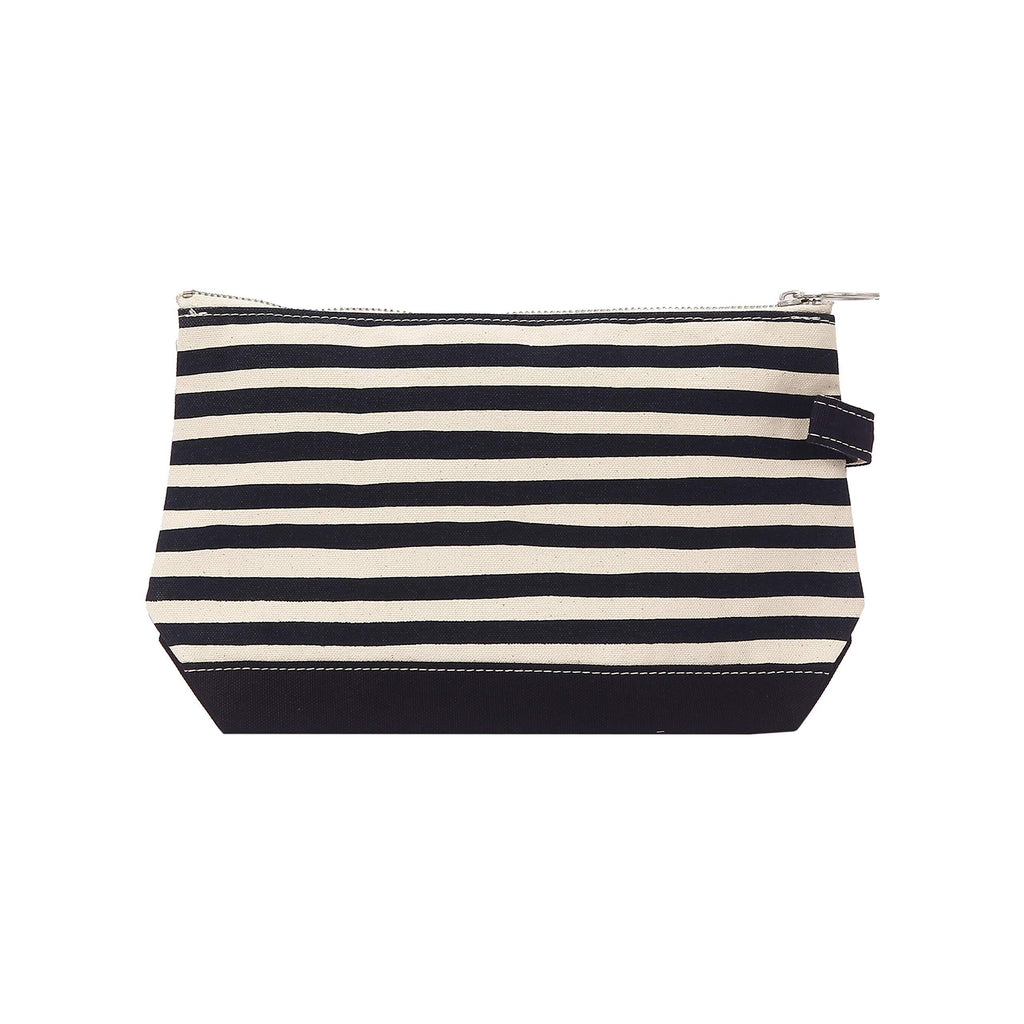 [Australia] - Tag&Crew Stripe Travel Makeup Bag With Zipper Made of 12 oz. Canvas Size 7 H x 11 W x 3 D Inches - Navy Blue 