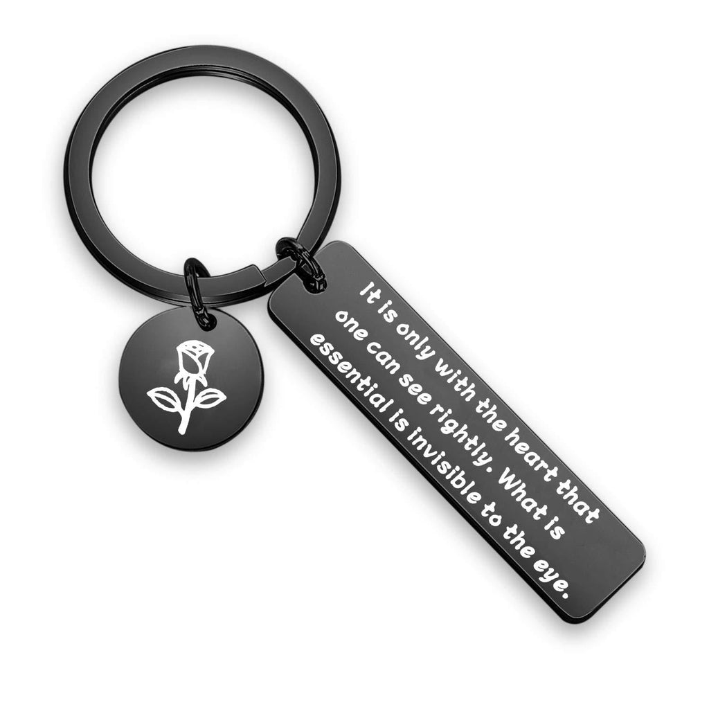 [Australia] - WUSUANED The Little Prince Quote Keychain with Heart Can See Rightly The Essential is Invisible to The Eye Inspirational Gift see with heart keychain black 