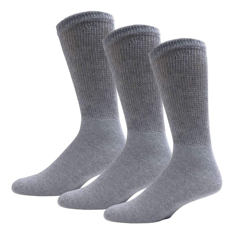 [Australia] - 3 Pairs of Cotton Diabetic Neuropathy Crew Socks (10-13, Fits Mens Shoe Size 9-12, Gray) Gray - 3 Pairs 10-13 