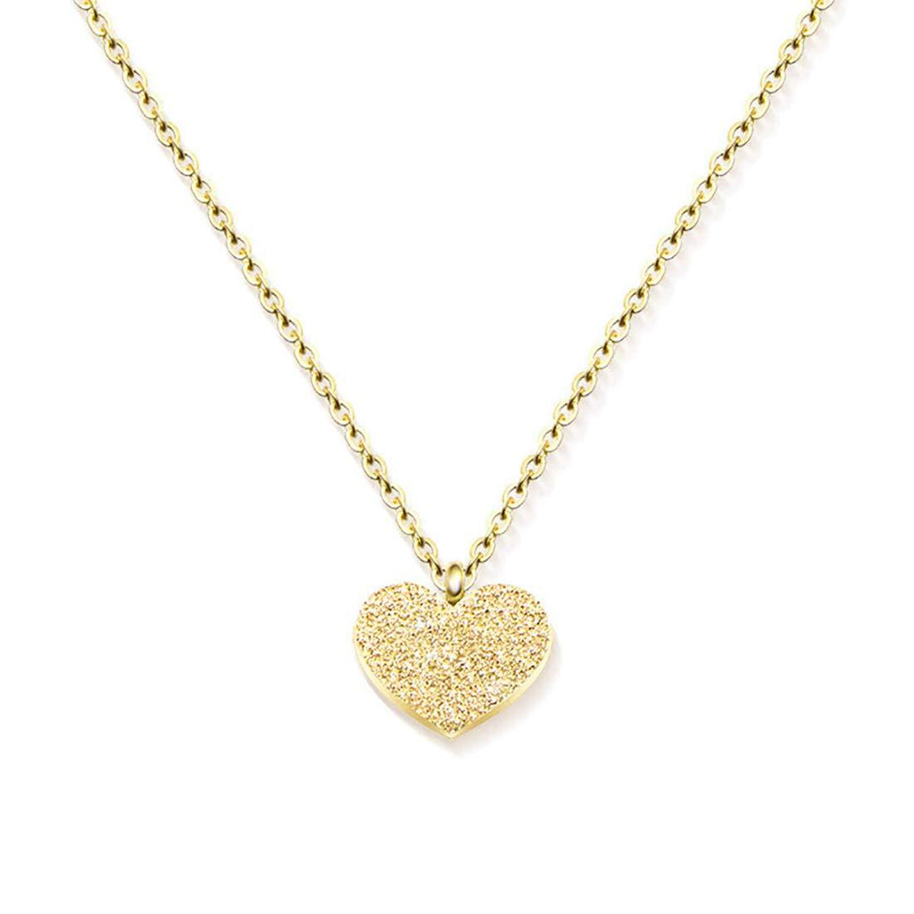 [Australia] - Glimmerst 18K Gold Plated Stainless Steel Heart Pendant Necklace Unique Frosted Surface Heart Necklace Simple Cubic Zirconia Heart Necklace for Women Girls Frosting Heart Gold 