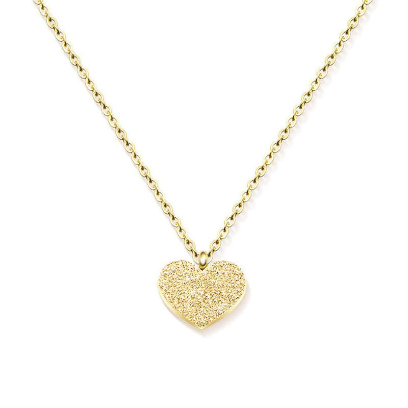 [Australia] - Glimmerst 18K Gold Plated Stainless Steel Heart Pendant Necklace Unique Frosted Surface Heart Necklace Simple Cubic Zirconia Heart Necklace for Women Girls Frosting Heart Gold 
