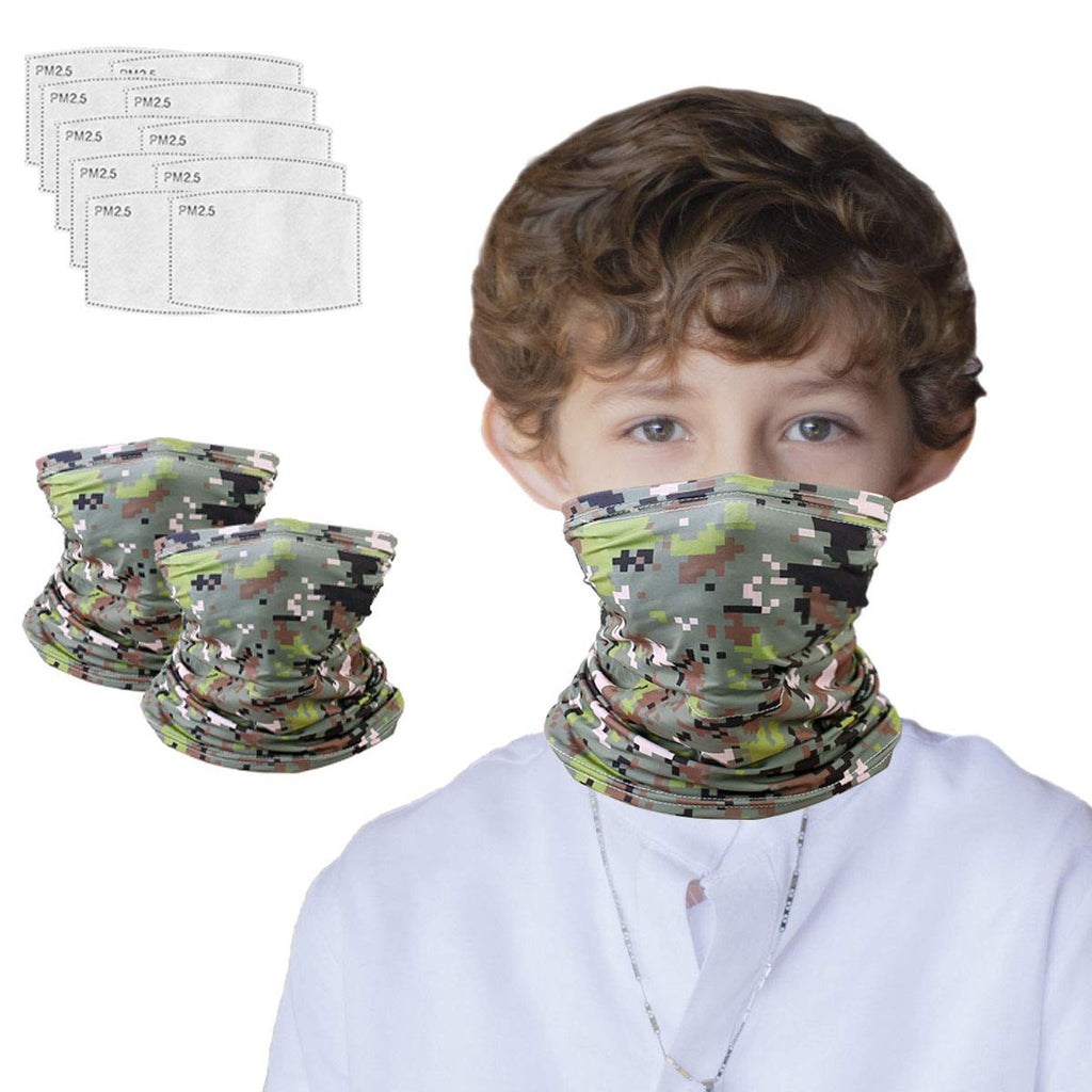[Australia] - 2Pcs Neck Gaiter with Filters, Face Cover for Outdoors, Washable and Reusable Camouflage 