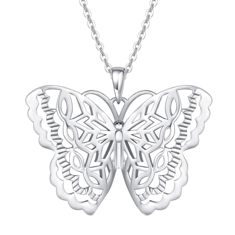 [Australia] - FANCIME Sterling Silver Vivid Butterfly Stud Earrings/Necklace Open Filigree/High Polished Cute Animals Creative Dainty Fine Jewelry Set Gifts for Women Teen Girls Necklace 
