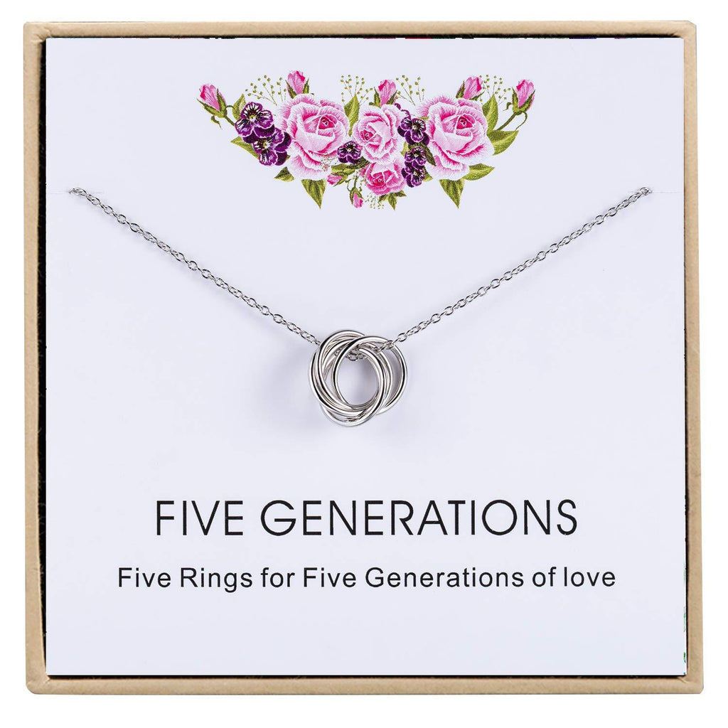 [Australia] - CHICLOVE Five Generations Necklace - Sterling Silver Necklace Gift for Grandmother, Gift for Mom Grandma Nana, Grandma, Great Grandma Gift (Five Generations Gifts) 