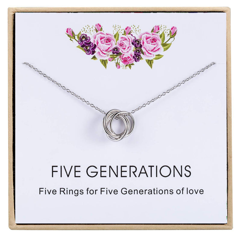 [Australia] - CHICLOVE Five Generations Necklace - Sterling Silver Necklace Gift for Grandmother, Gift for Mom Grandma Nana, Grandma, Great Grandma Gift (Five Generations Gifts) 