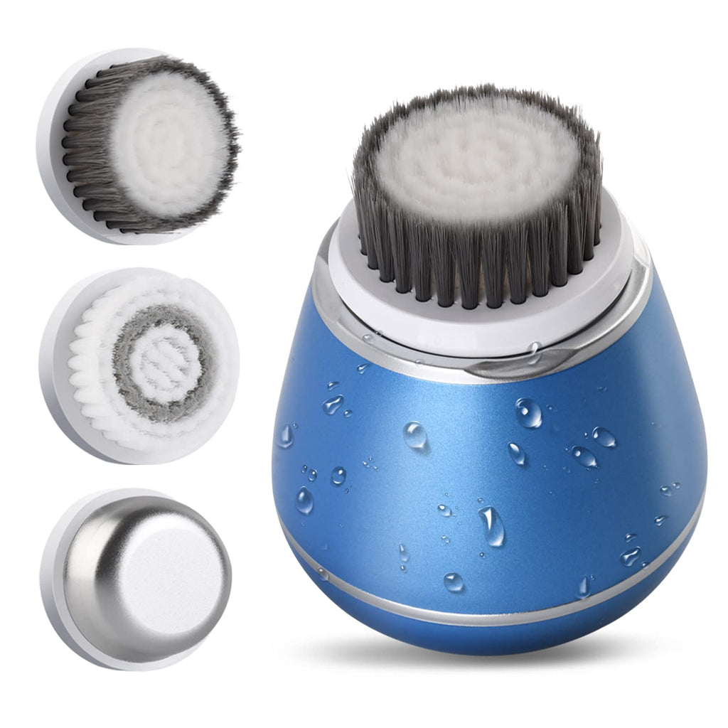[Australia] - NEWDERMO Sonic Vibrations Facial Cleansing Brush with 2 Bristle 1 Massage Head Smart Timer for Deeper Cleanse Facial Massage Blackheads Cleansing Exfoliation Acne Blue 