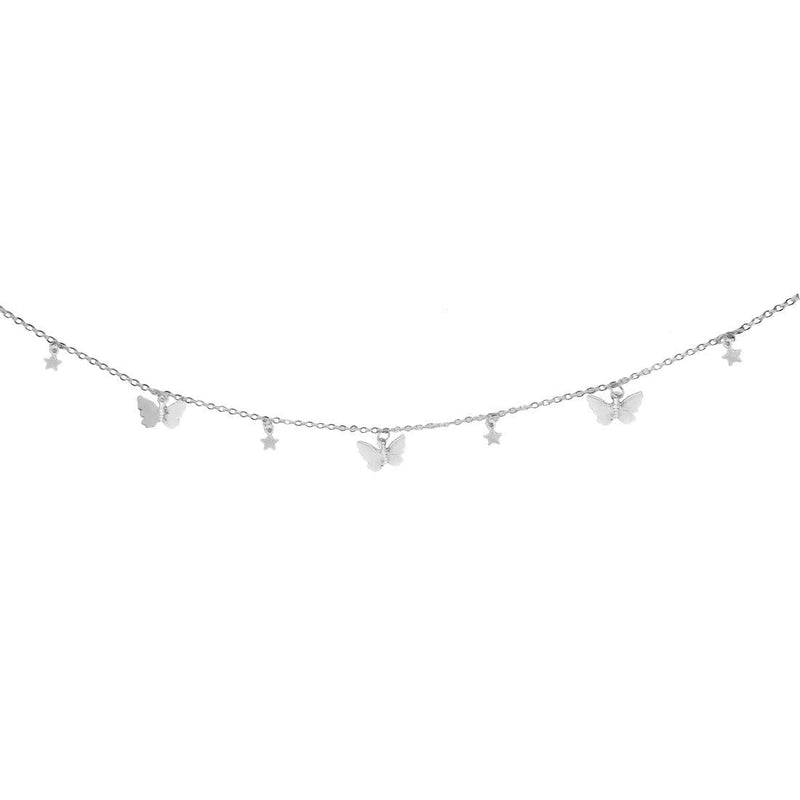 [Australia] - ROSTIVO Butterfly Necklace for Women and Girls Cute Star Butterfly Choker Necklace (Silver) 