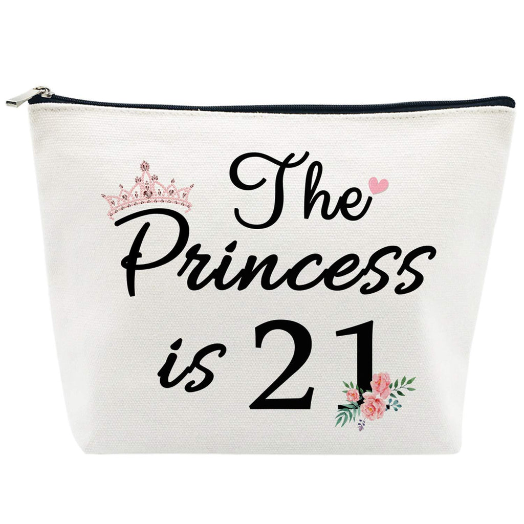 [Australia] - 21st Birthday Gifts for Women Best Friend Daughter Funny 21 Year Old Birthday Gift for Her The Princess is 21 Cute Makeup Bag Celebrate Turning Twenty One 