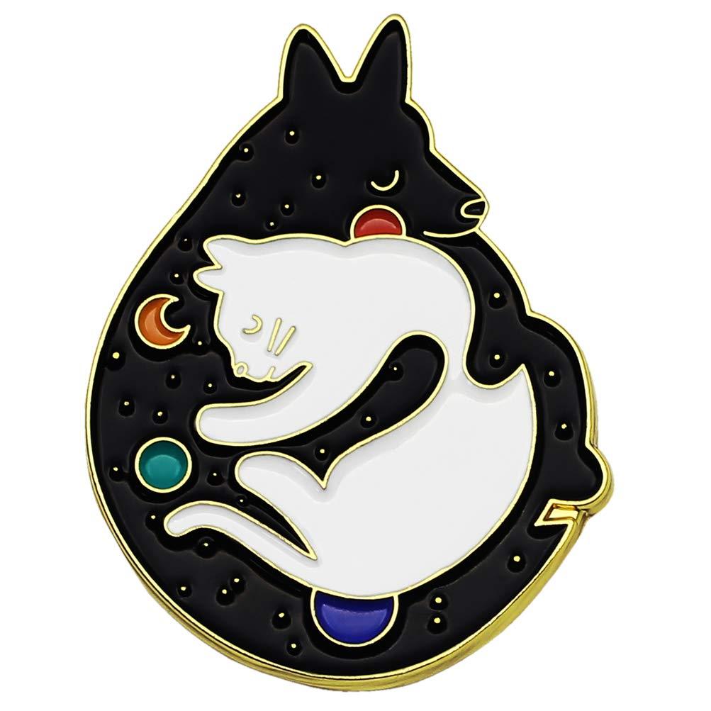 [Australia] - CUFTS Dog Hugging Cat Enamel Lapel Pin Novelty Starry Animal Enamel Pin Badge Jewelry Gift 
