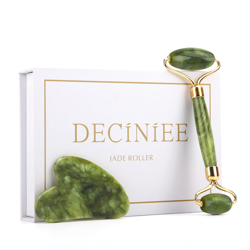 [Australia] - Deciniee Jade Roller and Gua Sha Set - Beauty Face Roller Massager & Guasha Tool for Face, Eye, Neck, Body - 2 in 1 Skin Care Gua Sha Massage Tools, Muscle Releaxing and Relieve Wrinkles Green 