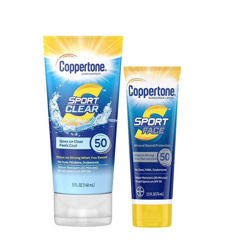 [Australia] - Coppertone Sport Clear SPF 50 Sunscreen Lotion, 5 Oz + Sport Face SPF 50 Sunscreen Lotion, 2.5 Oz, 7.5 Fl Oz 