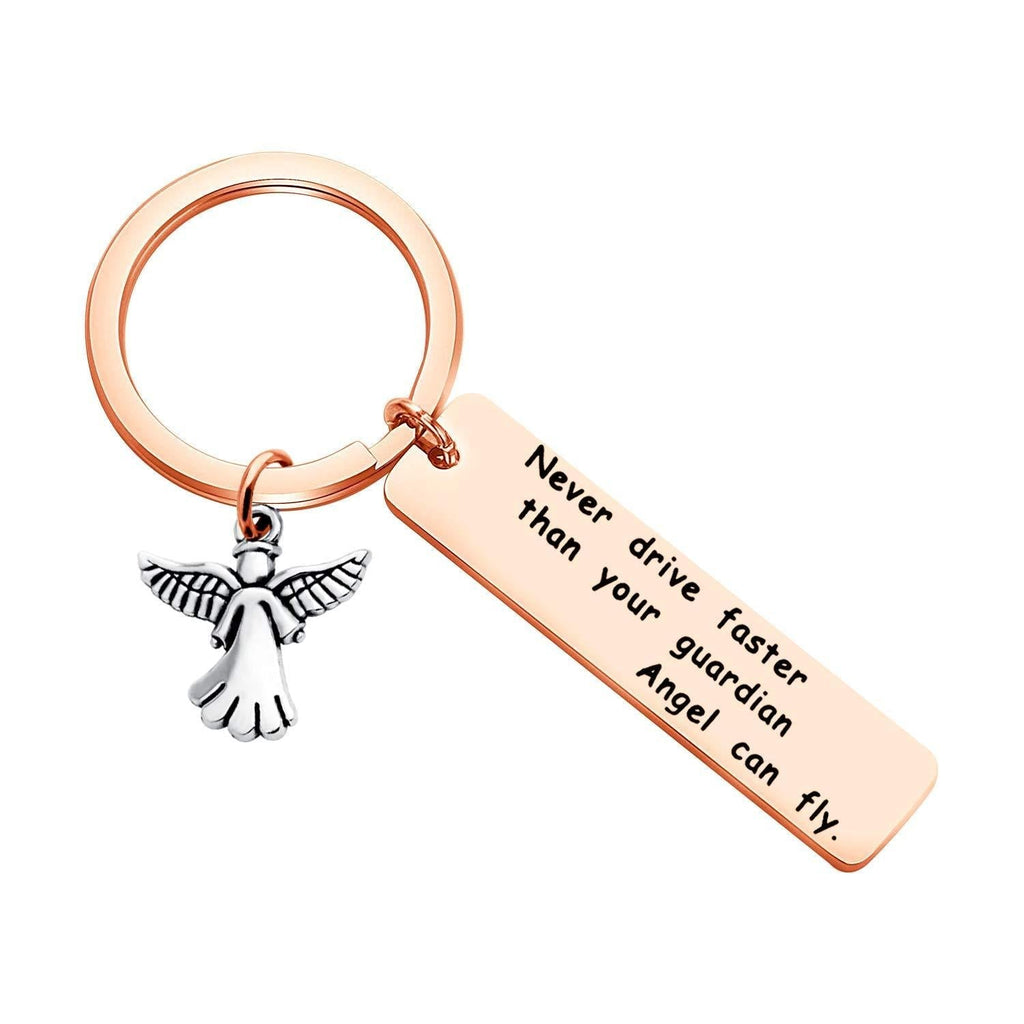 [Australia] - PLITI Never Drive Faster Than Your Guardian Angel Can Fly Keychain Guardian Angel New Driver Driving License Key Chain ECI Never drive RG 