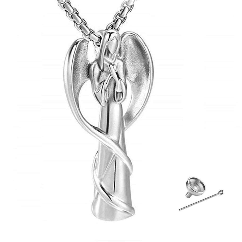 [Australia] - TGLS Praying Angel Urn Necklace for Ashes Cremation Jewelry Stainless Steel Memorial Keepsake Pendant Silver 
