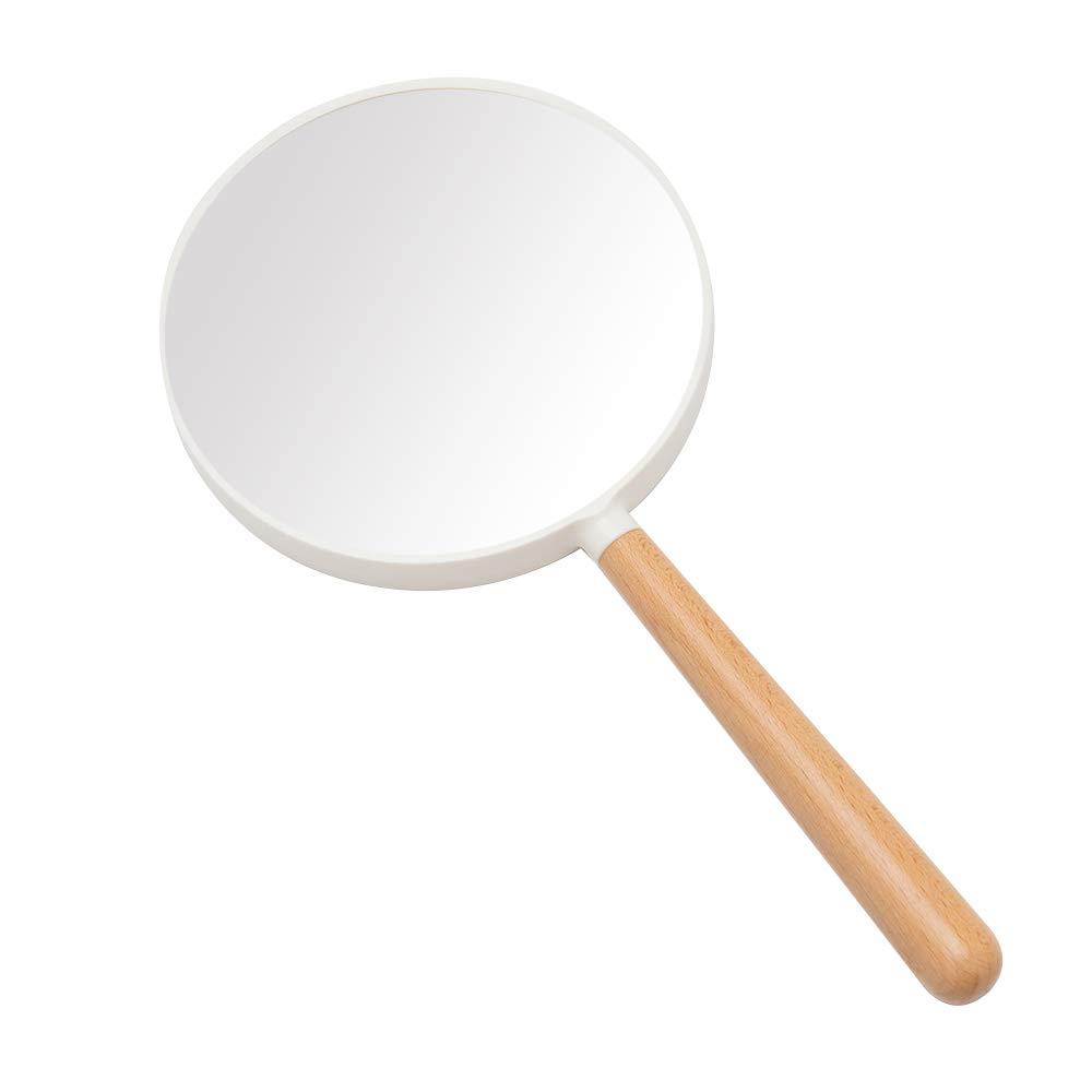 [Australia] - YEAKE Hand Held Mirror with Handle for Makeup, Small Cute Wood Hand Mirror for Shaving with 3X Magnifying Double-Side Portable Travel Vanity Mirror for Men&Women (Detachable White Round) Medium (2-Sided (1x and 3x ) Circle White) White + Wood 