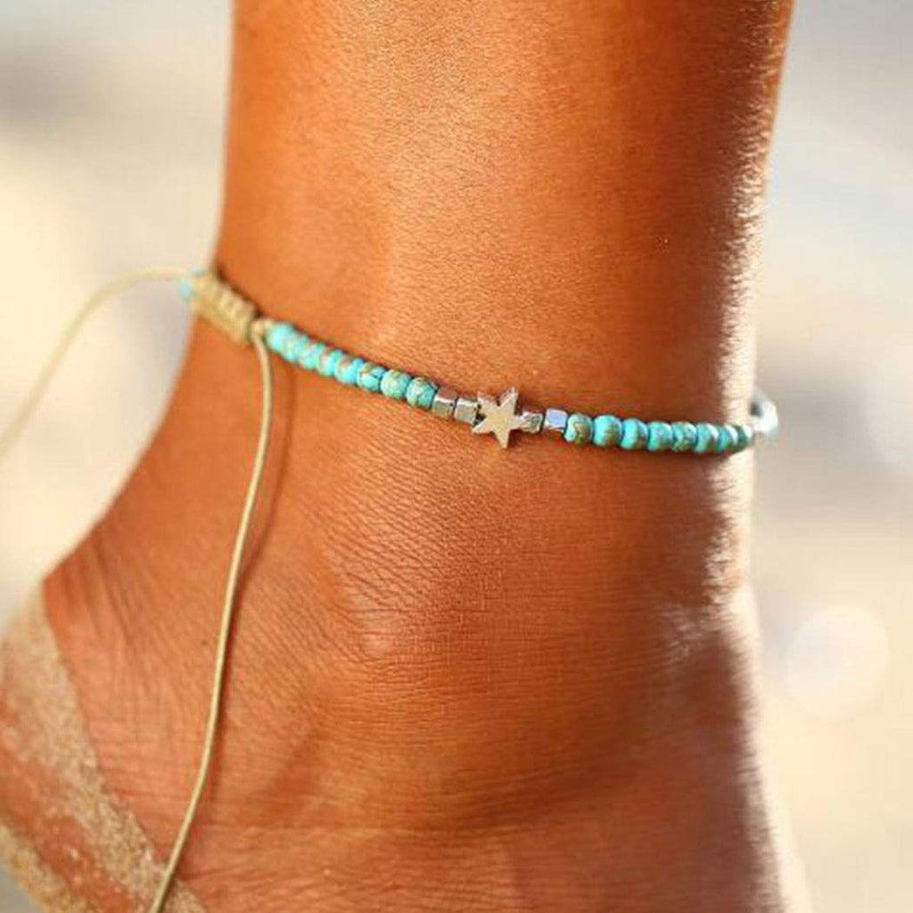 [Australia] - Earent Boho Turquoise Anklet Blue Star Ankle Bracelets Chain Beach Foot Adjustable Jewelry for Women and Girls 
