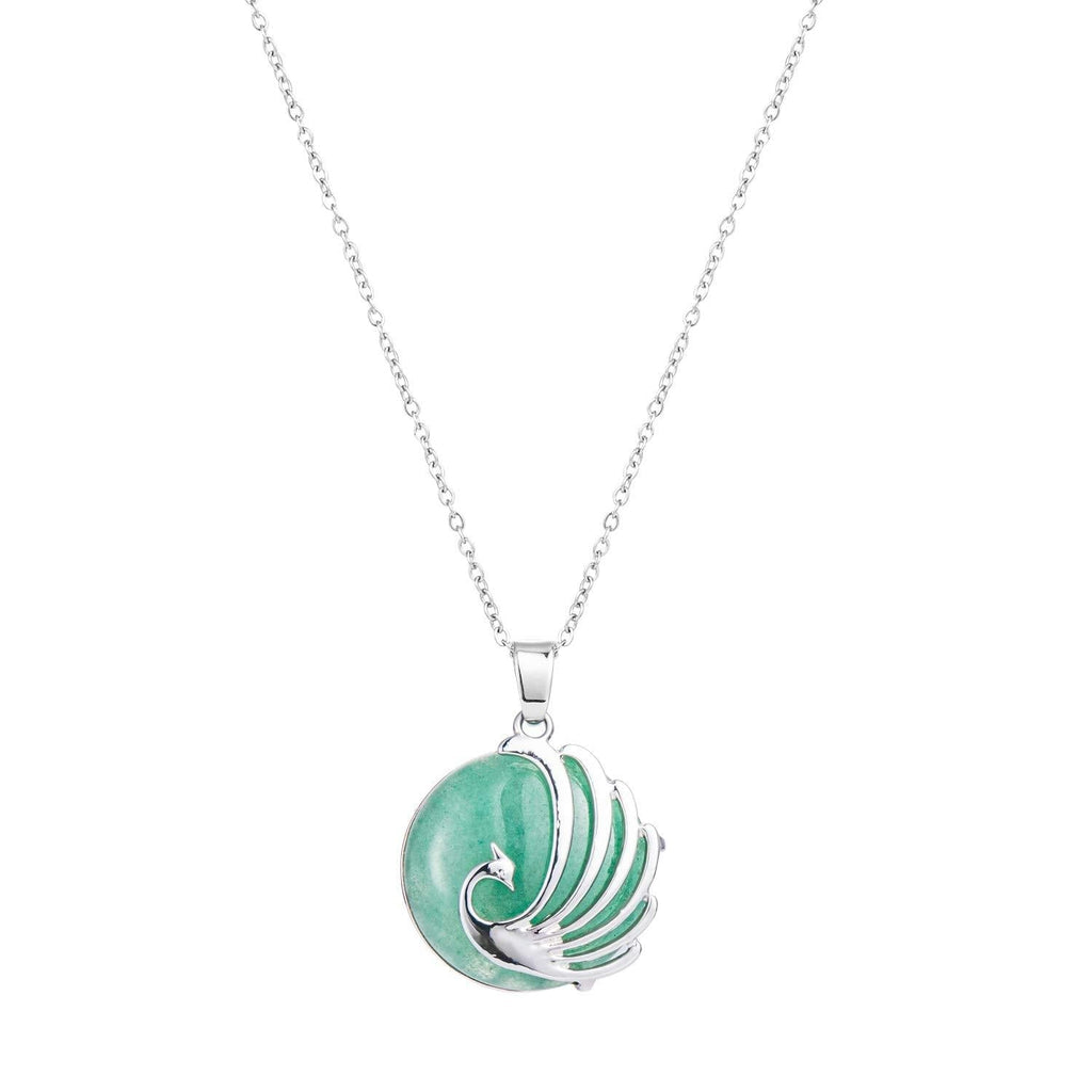 [Australia] - LS_JWZ Women's Peacock Pendant Necklace, Crystal Necklace Gemstone Healing Chakra Necklace, Lucky Gift for Women and Girls, Matched with Stainless Steel Chain Strap Gift Box Green Aventurine 
