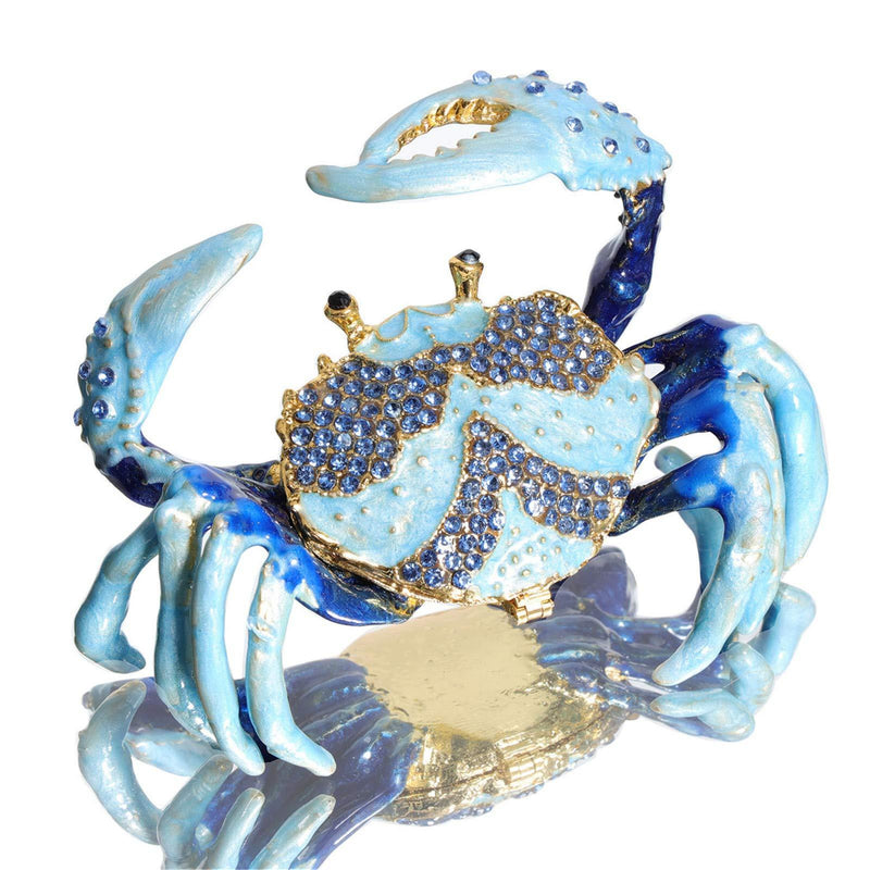 [Australia] - Waltz&F Blue Crab Metal Ring Holder Jewelry Box Hinged Trinket Box Handmade Collectible Figurine Table Centerpiece Decor 