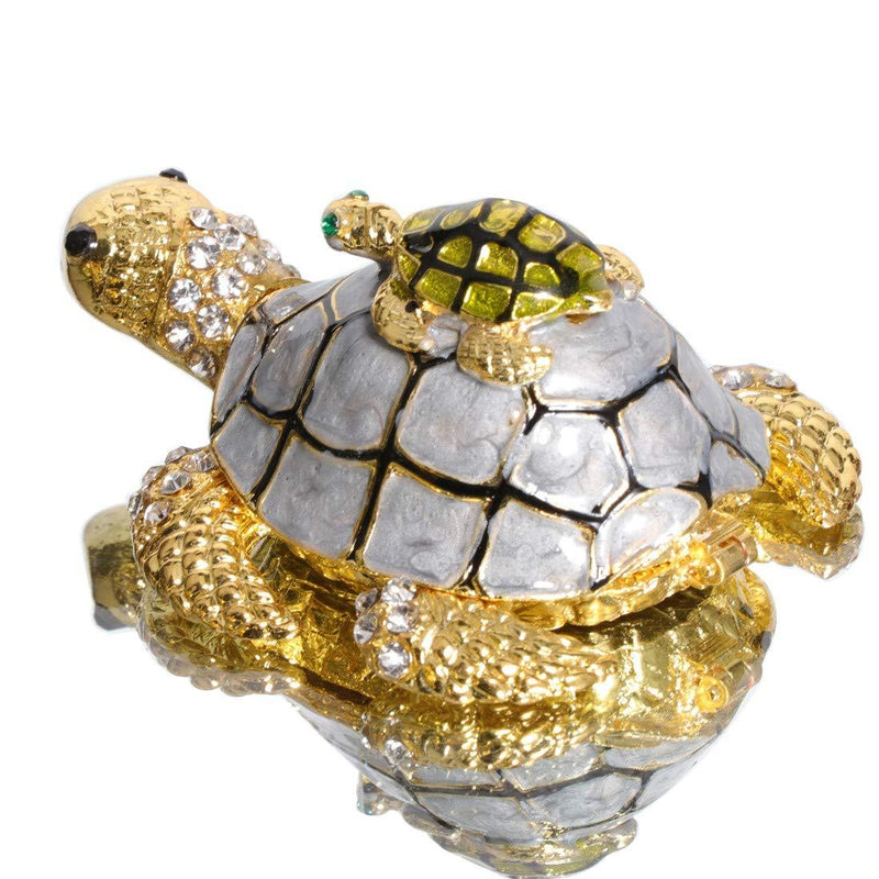 [Australia] - Waltz&F Silverback Turtle Metal Trinket Box Hinged Hand-Painted Ring Holder Animal Figurine Home Decoration 