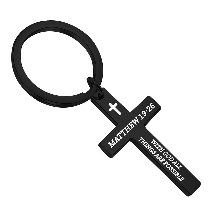 [Australia] - KUIYAI Matthew 19:26 with God All Things are Possible Cross Religious Keychain Christian Gift Bible Verse Inspirational Keyring Black keychain 