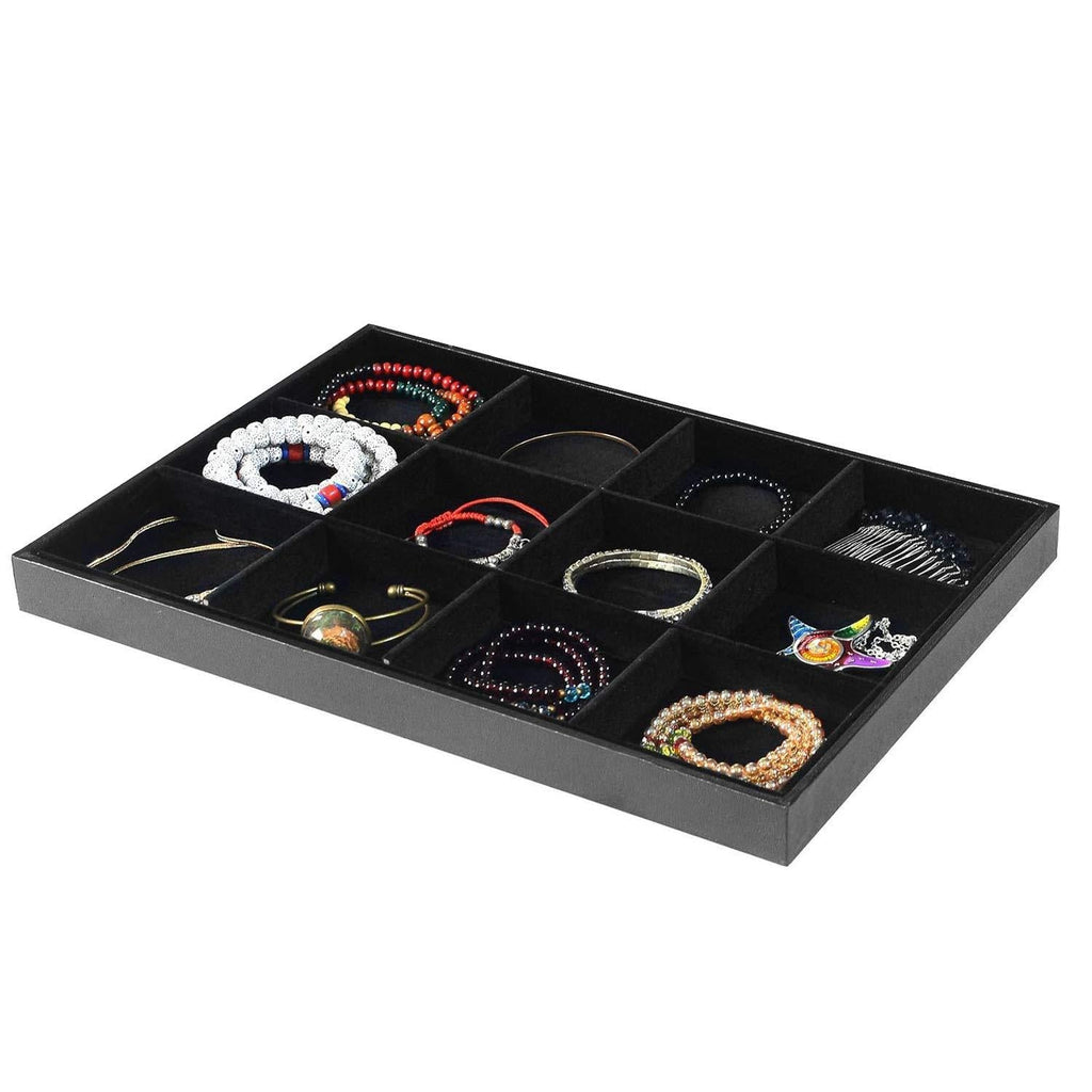 [Australia] - Pimuza Black Velvet Stackable 12 Grid Jewelry Tray for Women Gemstone Pendant,Diamond,Showcase Display Organizer Holder Storage Modern Box Case Pad Stackers for Valet Closet,Decorate Vanity Table 