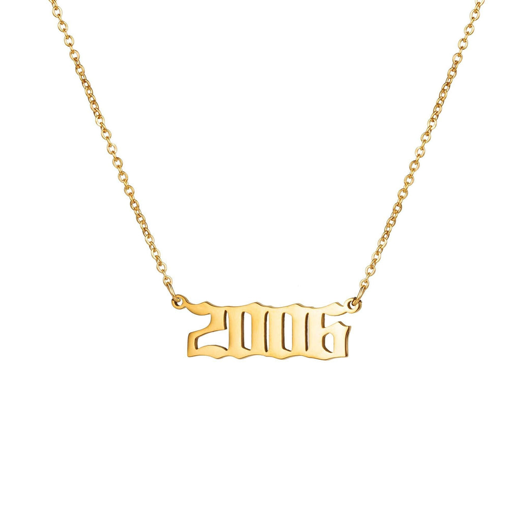 [Australia] - Joycuff Birth Year Number Necklaces Old English Necklace for Women Daughter Teen Girl Sister Personalized Christmas Birthday Jewelry 18K Real Gold Stainless Steel Pendant 2006 