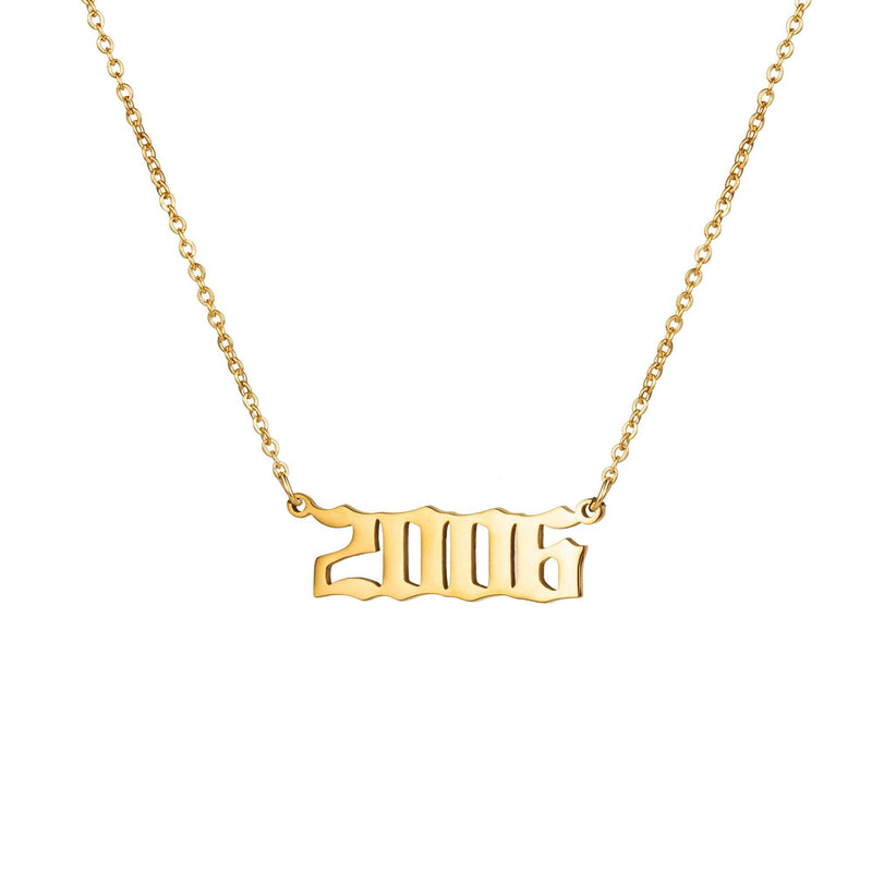 [Australia] - Joycuff Birth Year Number Necklaces Old English Necklace for Women Daughter Teen Girl Sister Personalized Christmas Birthday Jewelry 18K Real Gold Stainless Steel Pendant 2006 