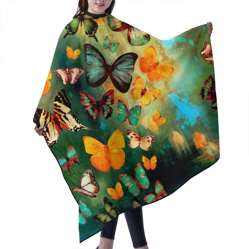 [Australia] - IASIFD Haircut Cape Colorful Butterfly Oil Painting Barber Supplies Tool Set Salon Hair Cutting Cloth Apron Cape Hairstylist Hairdressing Capes 55 X 66 in 