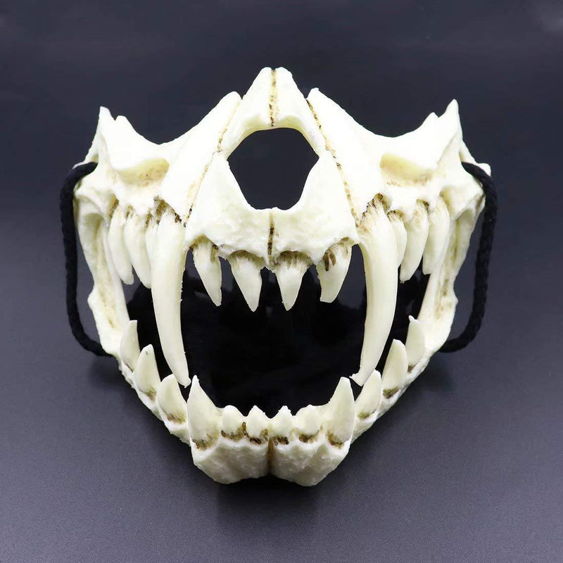 [Australia] - Japanese Mask - Tiger Ye Yaksha Dragon God Tengu Black Tortoise, Resin Latex Skull Scary Horror Ninja Mask Costume Props A.resin Tiger Mask-white 