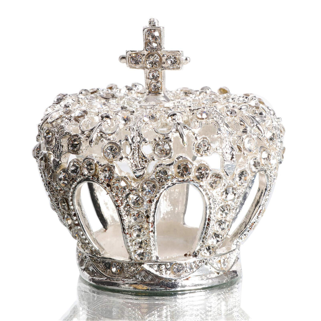 [Australia] - Waltz&F Hollow Diamond Crown Metal Ring Holder Jewelry Box with White Crystals Hinged Trinket Box Handmade Table Centerpiece Decor 