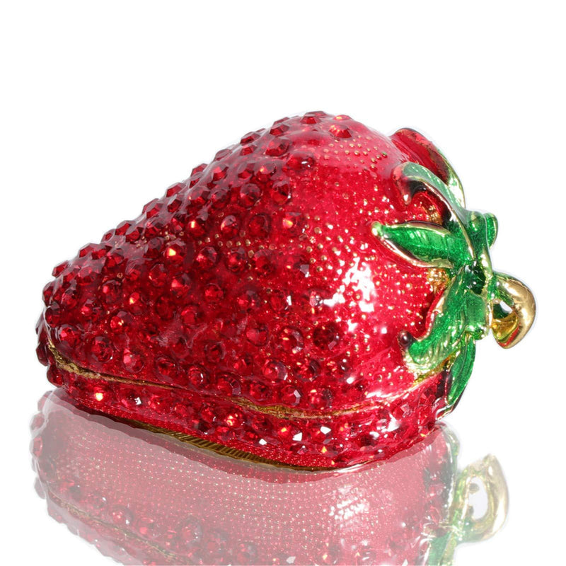 [Australia] - Waltz&F Hand-painted Mini Diamond Strawberry Jewelry Box Hinged Trinket Box Table Centerpiece Decor Figurine Collectible Ring Box 