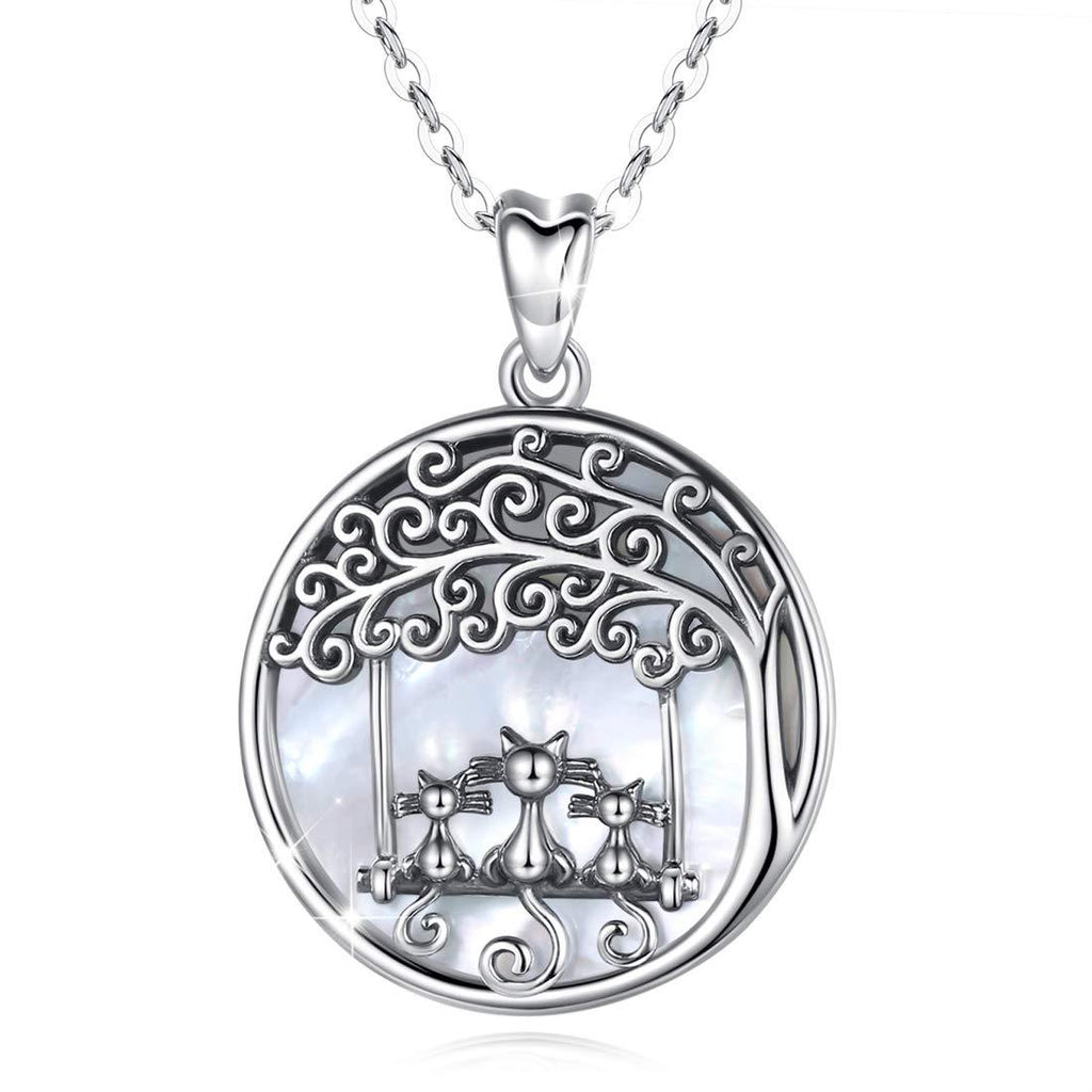 [Australia] - Eusense Sterling Silver Necklace Cat Tree of Life Pendant with Mother-of-pearl Family Spiritual Mother's Day Jewelry Gift for Mon Women Girls 