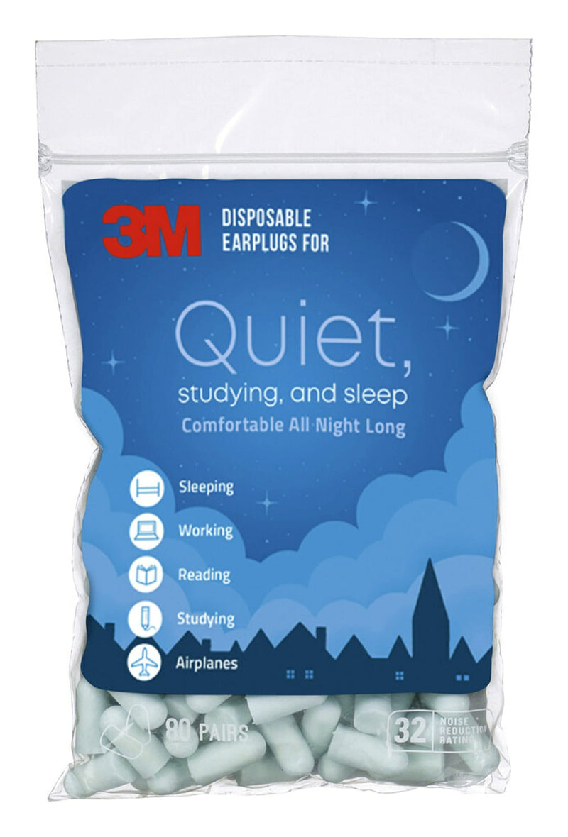 [Australia] - 3M Disposable Earplugs, Hearing Protection for Quiet & Sleep, Light Blue, 32 NRR, 80 pairs in a resealable bag 