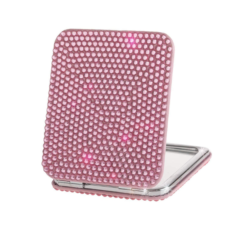 [Australia] - Lovely Handmade Square Baby Pink Bling Crystal Compact Mirror Cute Rhinestone Portable Makeup Mirror for Woman,Lady,Girls 