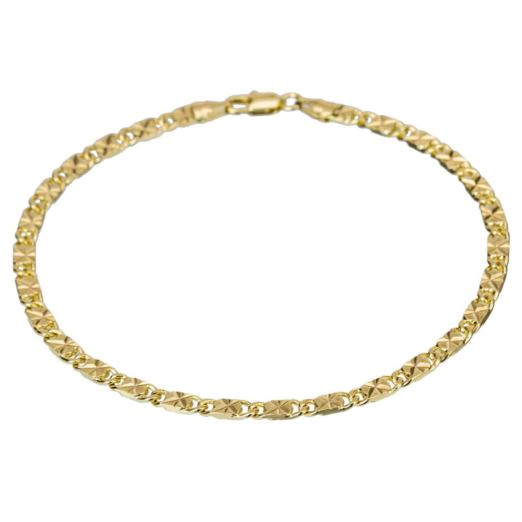 [Australia] - kelistom 14k White Gold Plated 4mm Flat Diamond Cut Star Link Chain Anklet, Ankle Bracelet for Women Men 9 10 11 inches 14k-gold-plated 11.0 Inches 