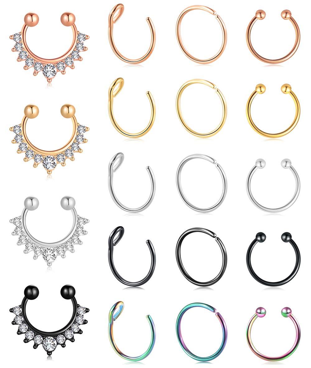 [Australia] - Fzroezz 20G Fake Nose Rings Hoop Clip-on Stainless Steel Septum Jewelry Non Piercing Fake Cartilage Earring Lip Rings Faux Nose Ring Piercing Jewelry for Women Men Set A 