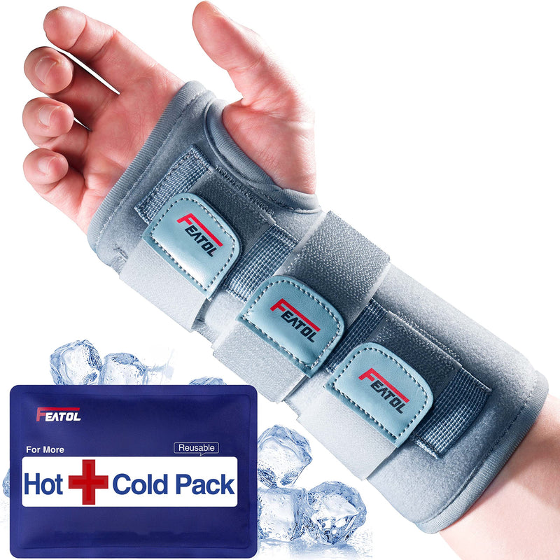 [Australia] - Carpal Tunnel Wrist Brace | Night Sleep Support Brace, Removable Metal Wrist Splint- Hot/Ice Pack, Right Hand, Small/Medium, Adjustable Hand Brace for Men, Women, Relieve and Treat Wrist Pain Right(light-grey) Small/Medium (Pack of 1) 