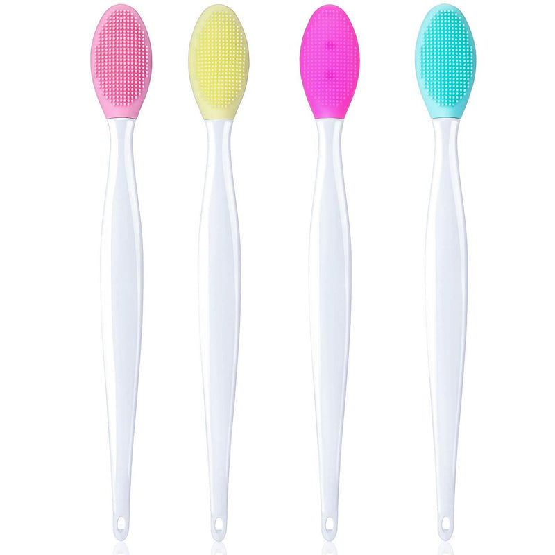 [Australia] - 4 Pieces Silicone Exfoliating Lip Brush Tool Double-sided Soft Lip Brush for Smoother and Fuller Lip Appearance (Rose Red, Yellow, Mint Green, Pink) Rose Red, Yellow, Mint Green, Pink 