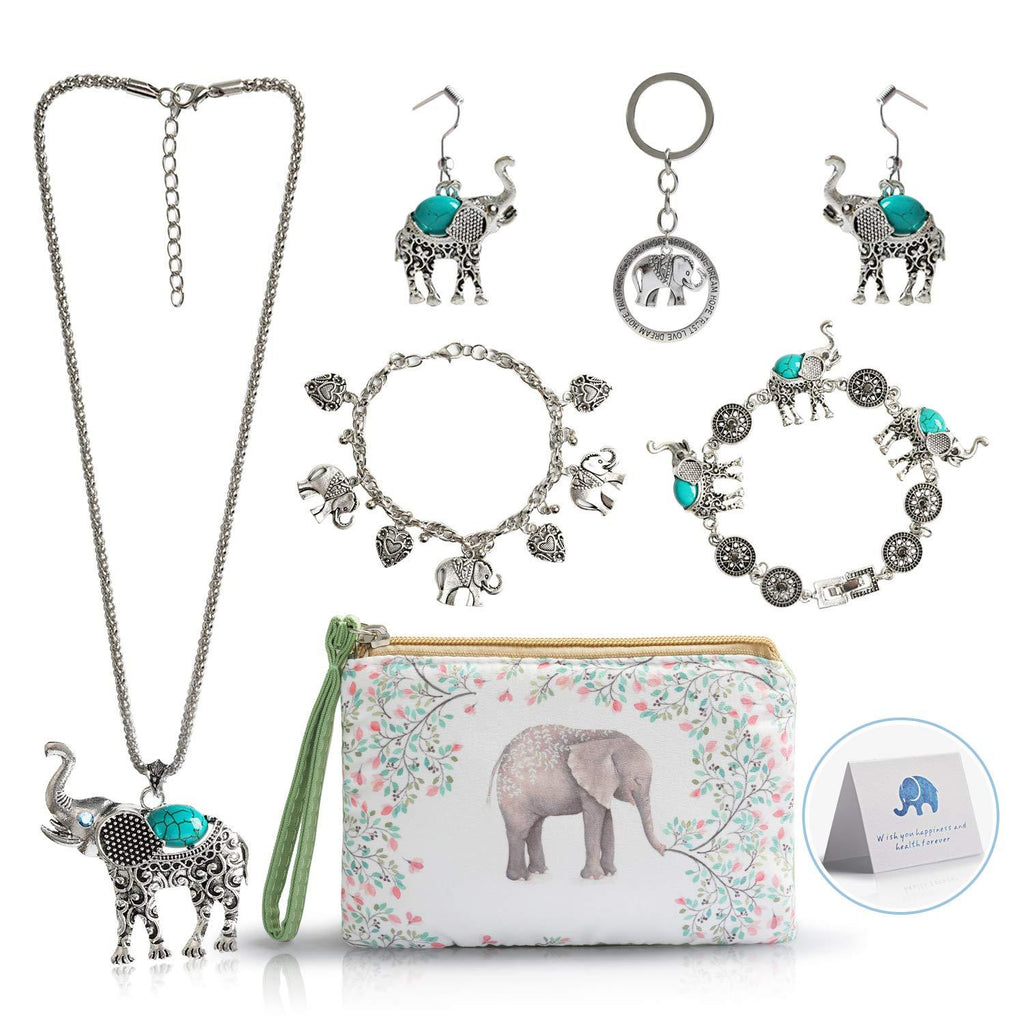 [Australia] - Elephant Jewelry Sets for Women Girls,Vintage Silver Ethnic Tribal Elephant Jewelry with Elephant Makeup Bag for Elephant Lover Gift 